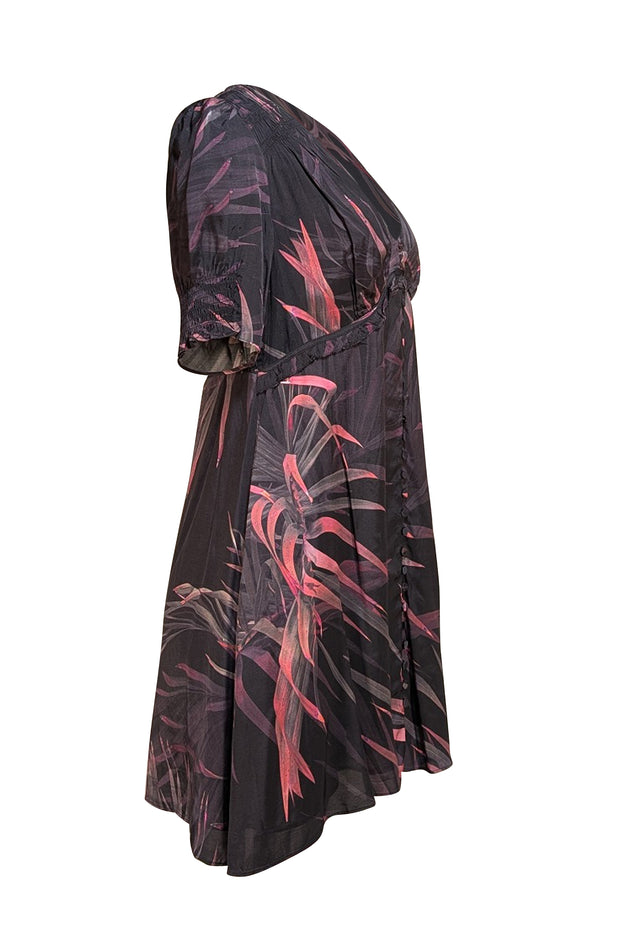All Saints - Black & Multi Color Floral Print Short Sleeve Dress Sz 8 - Current Boutique