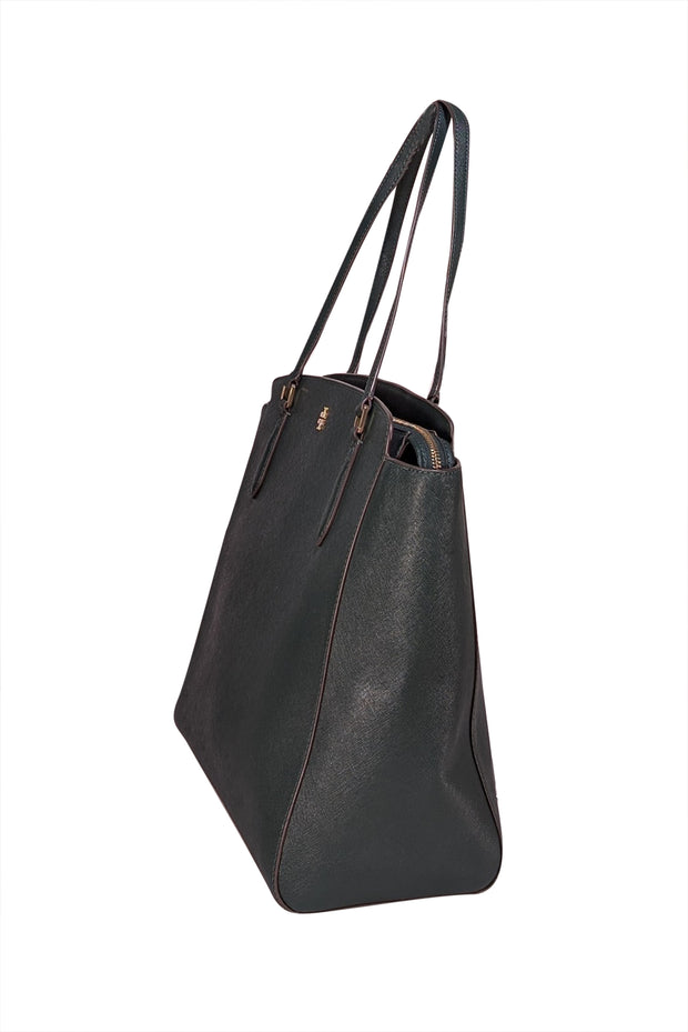 Tory Burch - Hunter Green Large Saffiano Leather Tote Bag - Current Boutique