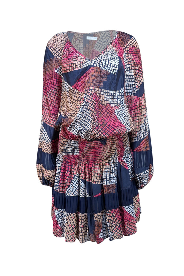 Ramy Brook - Navy Multi Print Smocked Mini Dress Sz M - Current Boutique