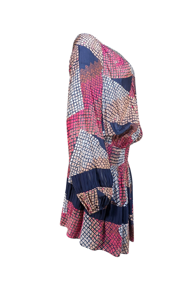 Ramy Brook - Navy Multi Print Smocked Mini Dress Sz M - Current Boutique