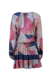 Ramy Brook - Navy Multi Print Smocked Mini Dress Sz M - Current Boutique