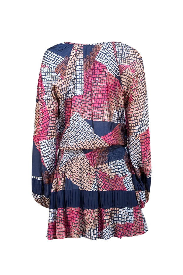 Ramy Brook - Navy Multi Print Smocked Mini Dress Sz M - Current Boutique