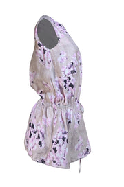 Marni - Beige & Lavender Floral Drawstring Sleeveless Top Sz 2 - Current Boutique