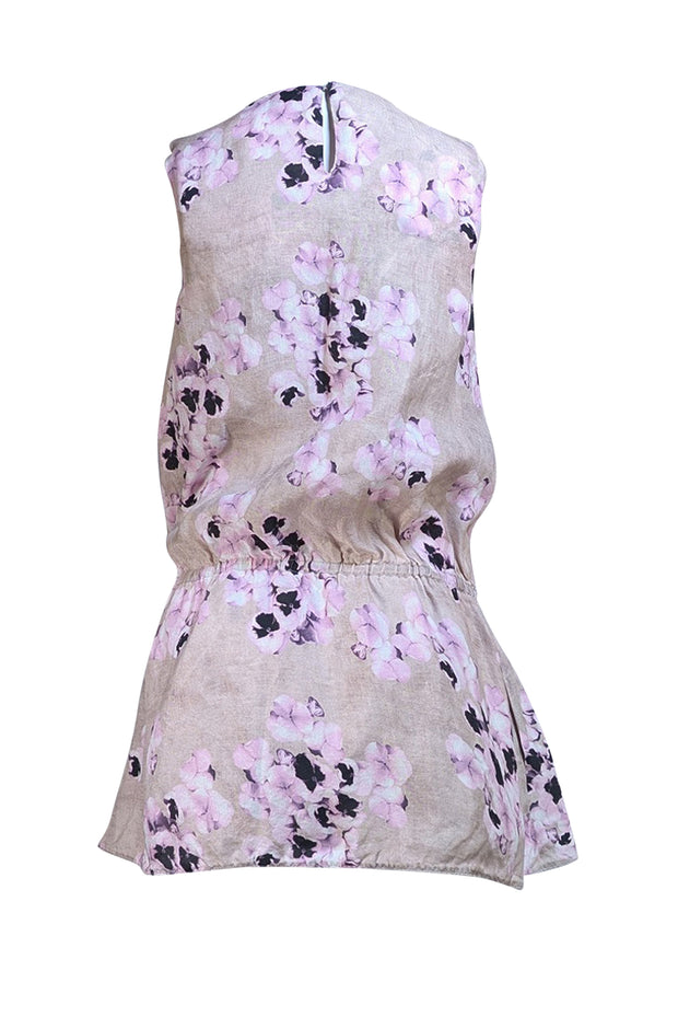 Marni - Beige & Lavender Floral Drawstring Sleeveless Top Sz 2 - Current Boutique