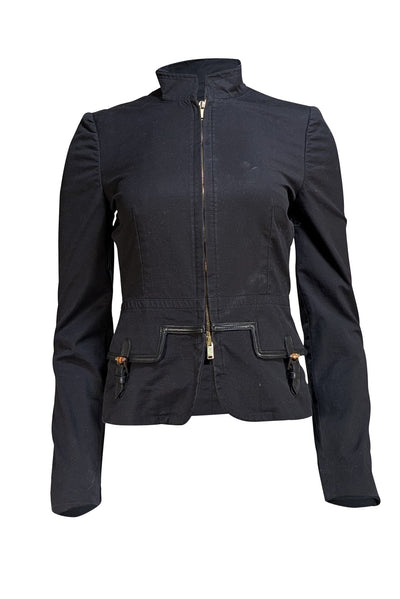 Gucci - Black Cotton Fitted Zipper Detail Jacket Sz 4 - Current Boutique