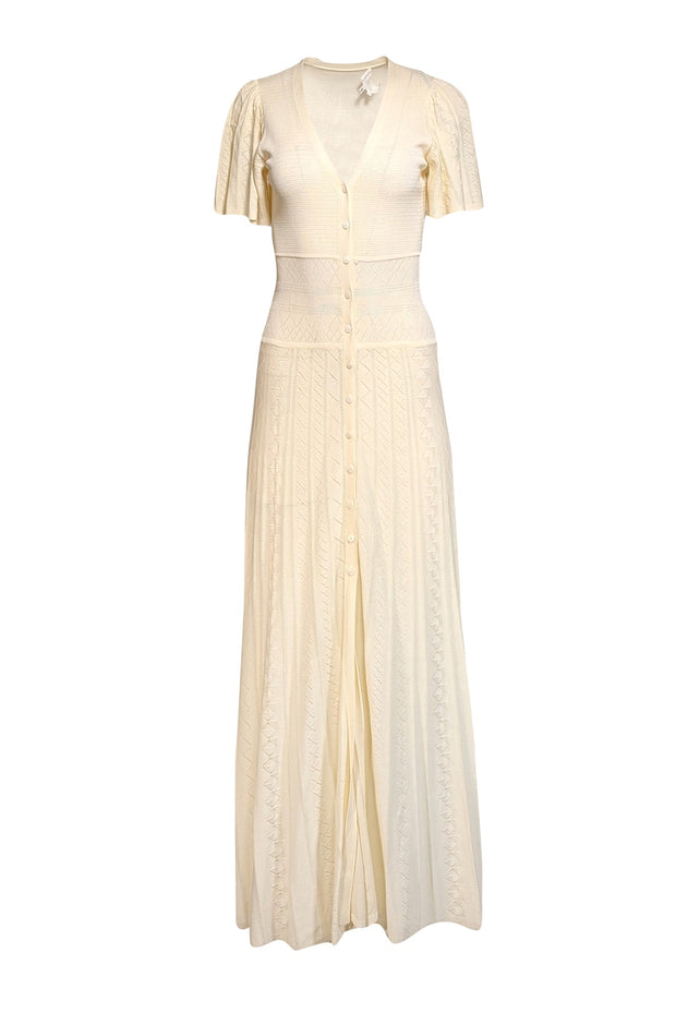 Ba&sh - Cream Knit Short Sleeve Maxi Dress Sz S - Current Boutique