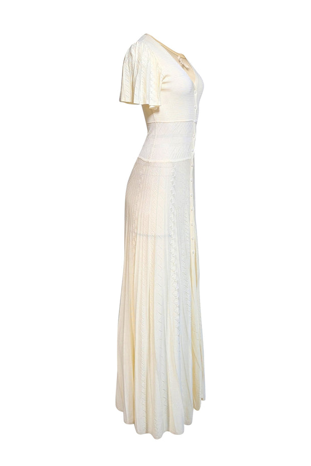 Ba&sh - Cream Knit Short Sleeve Maxi Dress Sz S - Current Boutique