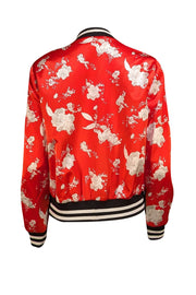 Alice & Olivia - Red & Multi Color Floral Reversible Bomber Jacket Sz L - Current Boutique