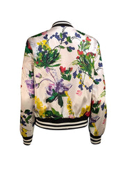 Alice & Olivia - Red & Multi Color Floral Reversible Bomber Jacket Sz L - Current Boutique