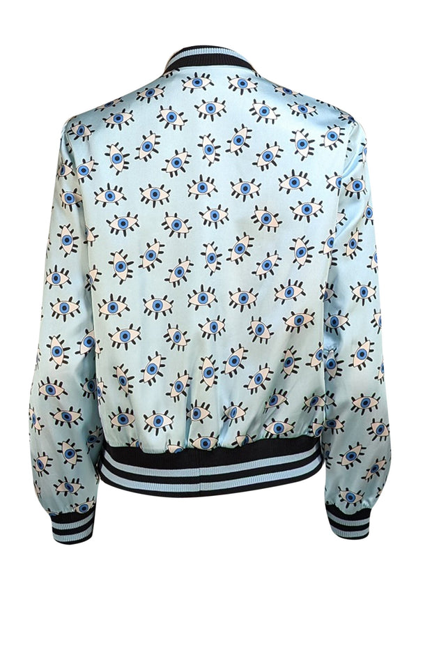 Alice & Olivia - Blue, Green, & Black Eye Print Reversible Bomber Jacket Sz L - Current Boutique