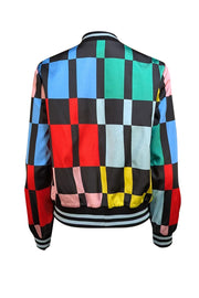 Alice & Olivia - Blue, Green, & Black Eye Print Reversible Bomber Jacket Sz L - Current Boutique