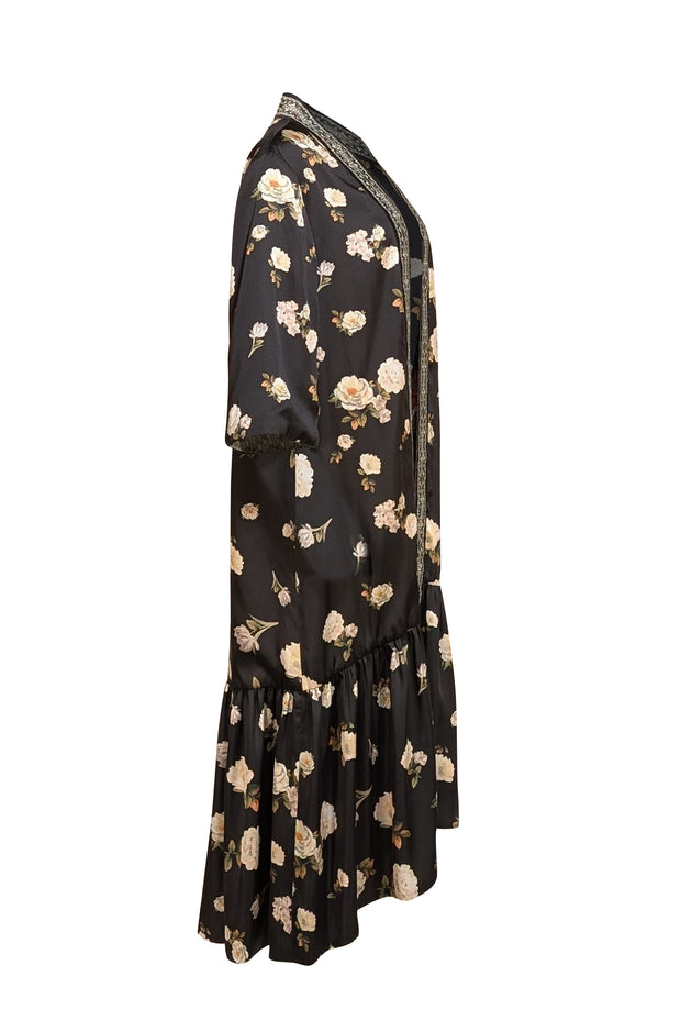 Alice & Olivia - Black & Multi Color Floral Reversible Kimono Top Sz M - Current Boutique