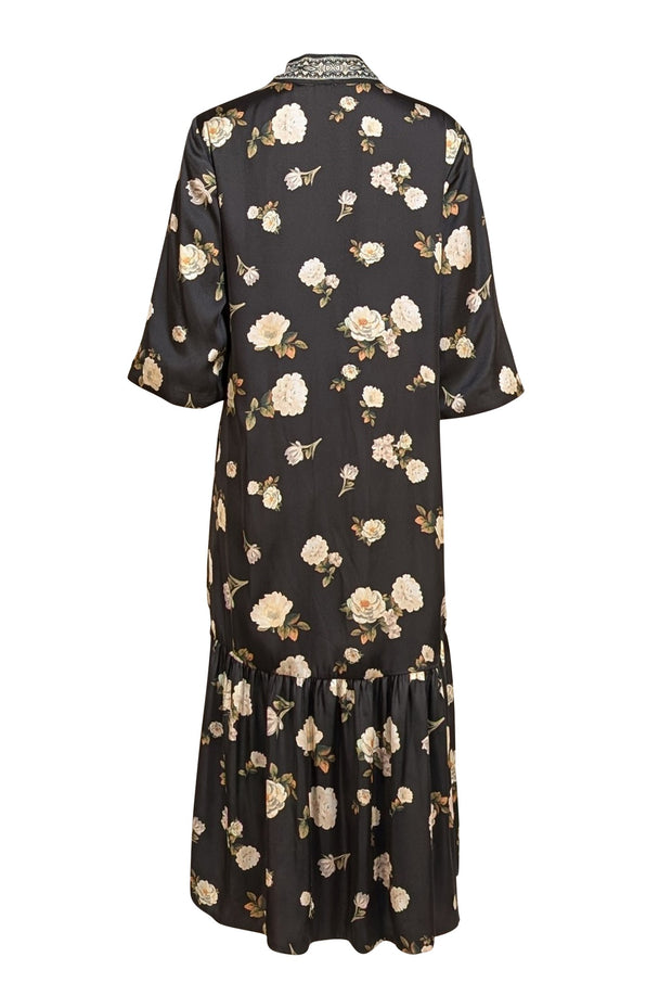 Alice & Olivia - Black & Multi Color Floral Reversible Kimono Top Sz M - Current Boutique
