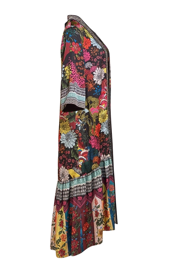 Alice & Olivia - Black & Multi Color Floral Reversible Kimono Top Sz M - Current Boutique