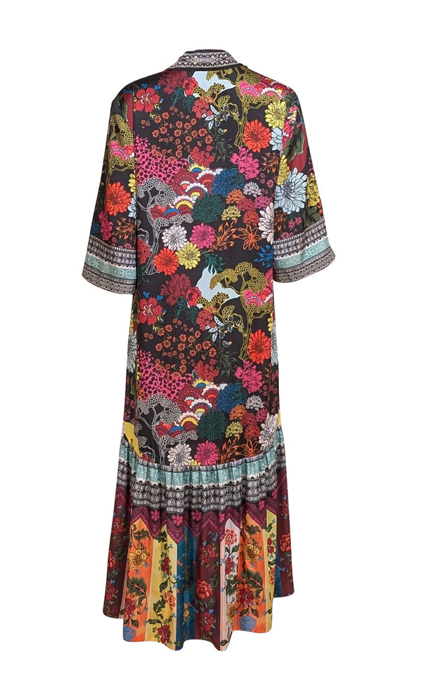 Alice & Olivia - Black & Multi Color Floral Reversible Kimono Top Sz M - Current Boutique