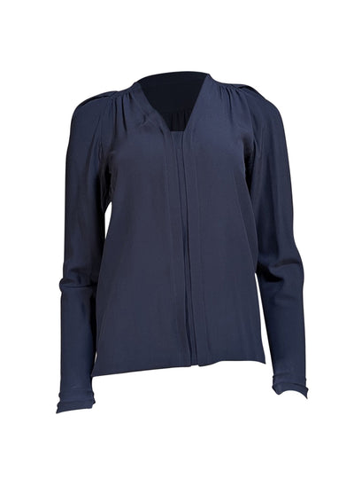 Stella McCartney - Navy Long Sleeve V-neckline Blouse Sz 2 - Current Boutique
