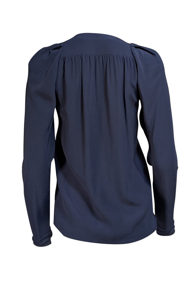 Stella McCartney - Navy Long Sleeve V-neckline Blouse Sz 2 - Current Boutique