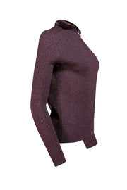Tory Burch - Brown & Purple Metallic Ribbed Turtleneck Sz M - Current Boutique