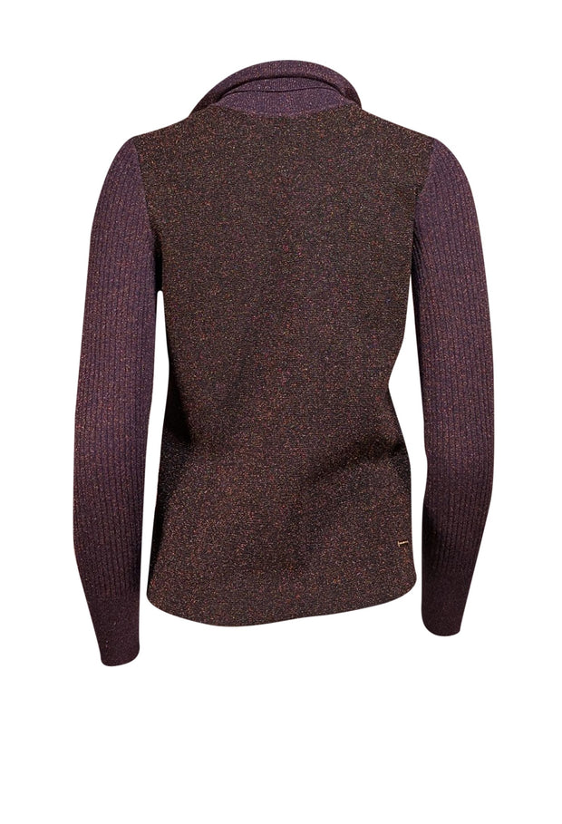Tory Burch - Brown & Purple Metallic Ribbed Turtleneck Sz M - Current Boutique