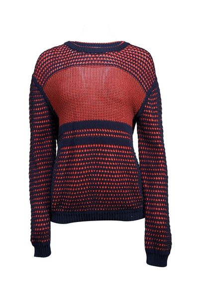 Tory Burch - Navy & Orange Patterned Sweater Sz M - Current Boutique