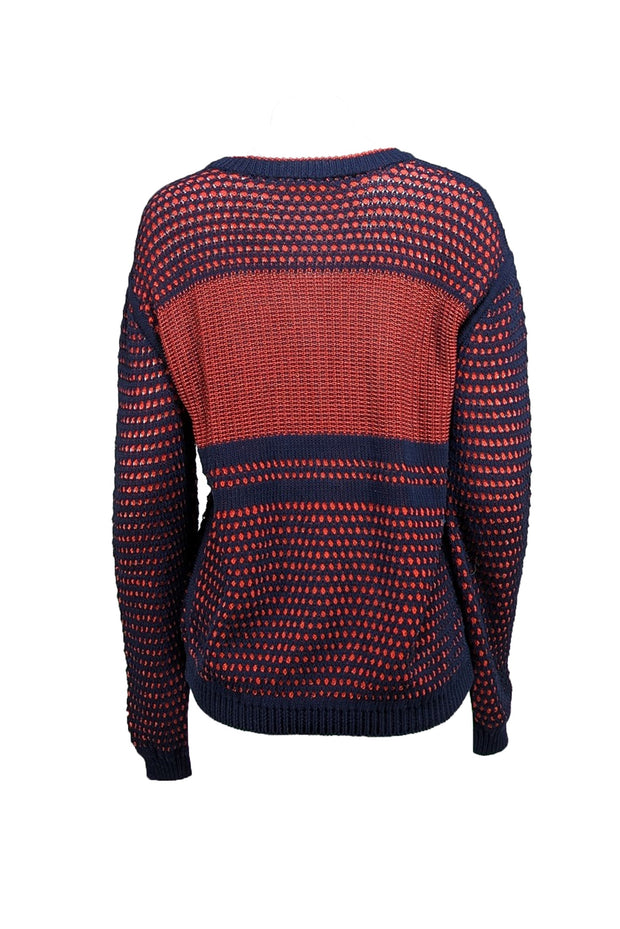 Tory Burch - Navy & Orange Patterned Sweater Sz M - Current Boutique