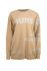Burberry - Beige & Blue Logo Print Sweater Sz L - Current Boutique