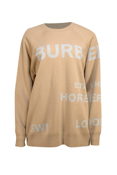 Burberry - Beige & Blue Logo Print Sweater Sz L - Current Boutique