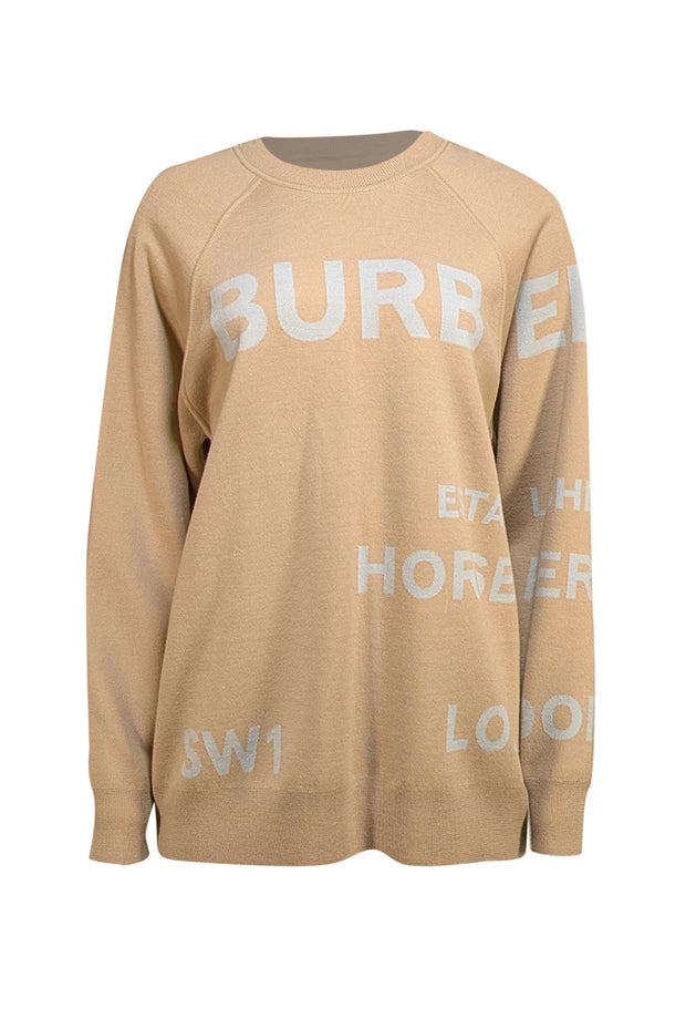 Burberry - Beige & Blue Logo Print Sweater Sz L - Current Boutique