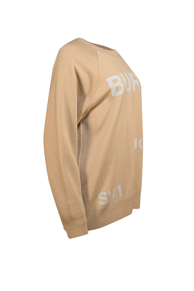 Burberry - Beige & Blue Logo Print Sweater Sz L - Current Boutique