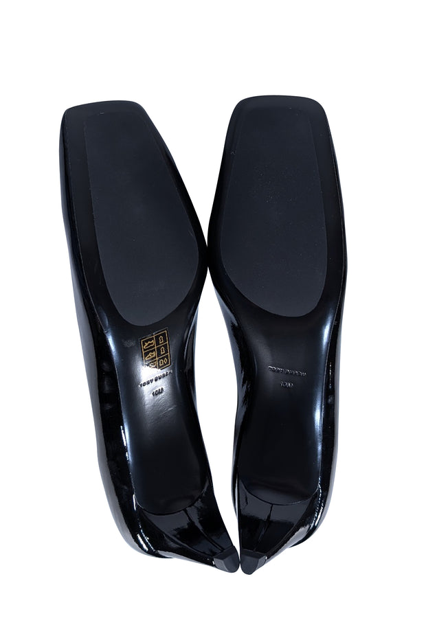 Tory Burch - Black Patent Leather Cut Out Toe Low Heels Sz 10 - Current Boutique
