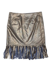 Tamara Mellon - Gold Metallic Leather Fringe Trim Skirt Sz 6 - Current Boutique