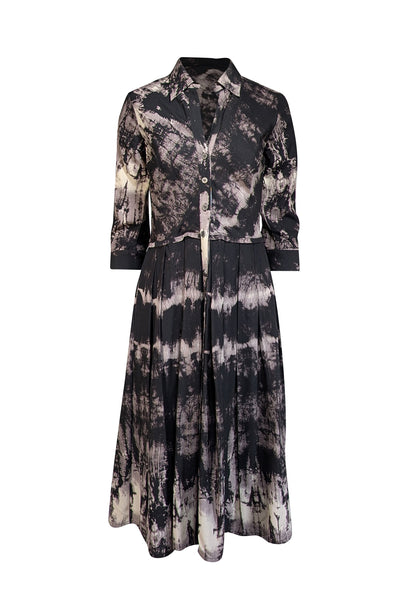 Samantha Sung - Black & Grey Tie Dye Print Silk Midi Dress Sz 6 - Current Boutique