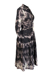 Samantha Sung - Black & Grey Tie Dye Print Silk Midi Dress Sz 6 - Current Boutique