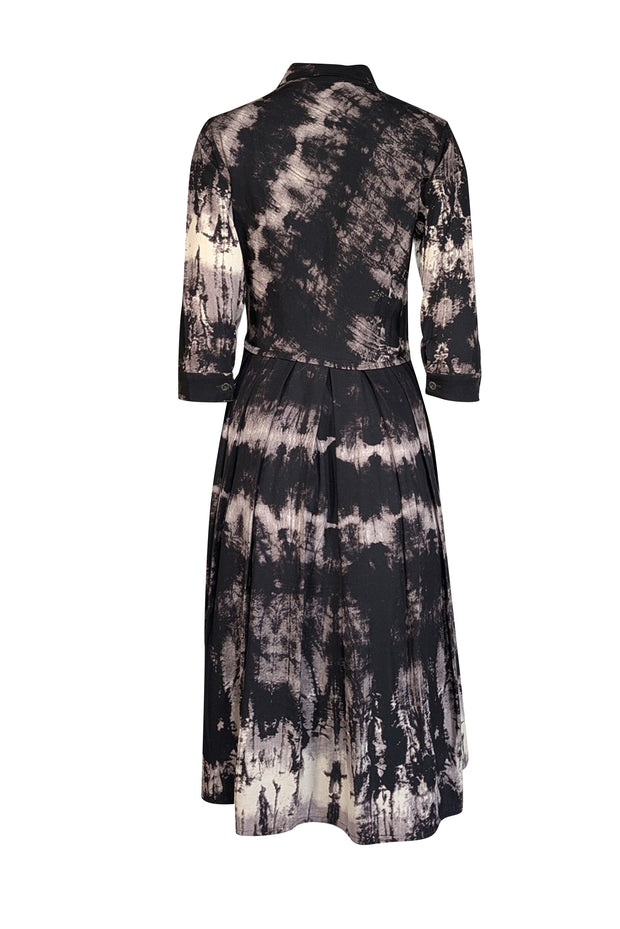 Samantha Sung - Black & Grey Tie Dye Print Silk Midi Dress Sz 6 - Current Boutique