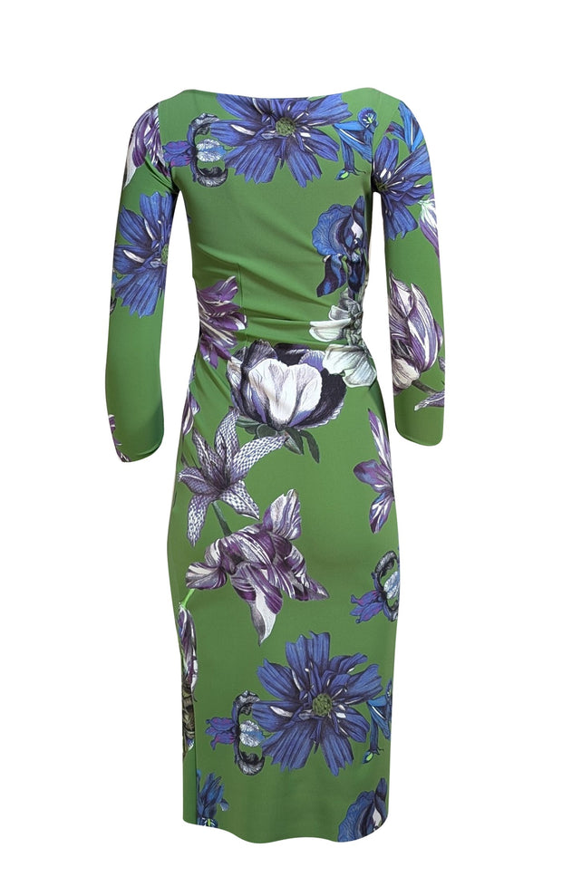Chiara Boni - Green w/Blue & Purple Floral Print Fitted Dress Sz 4