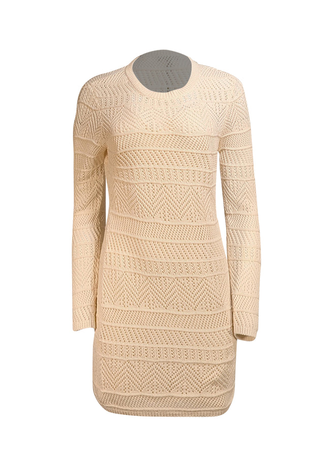 Rag & Bone - Ivory Long Sleeve Crochet Mini Dress Sz M - Current Boutique