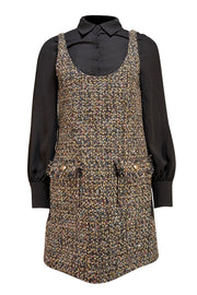 Cinq a Sept - Black w/ Multicolor Confetti Tweed Mixed Media Dress Sz 4 - Current Boutique