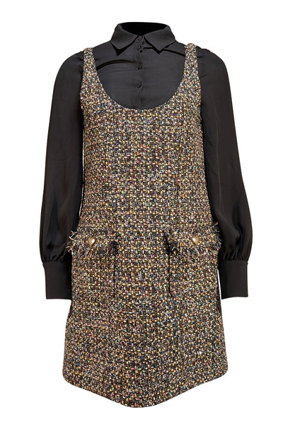 Cinq a Sept - Black w/ Multicolor Confetti Tweed Mixed Media Dress Sz 4 - Current Boutique