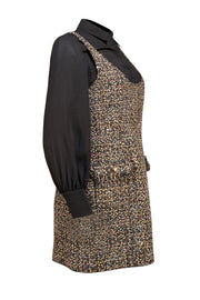 Cinq a Sept - Black w/ Multicolor Confetti Tweed Mixed Media Dress Sz 4 - Current Boutique