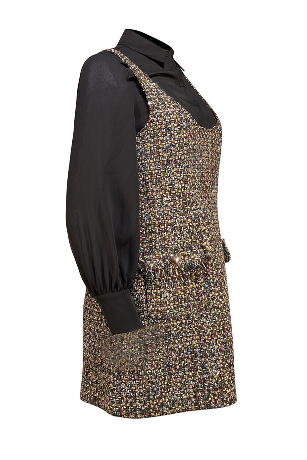 Cinq a Sept - Black w/ Multicolor Confetti Tweed Mixed Media Dress Sz 4 - Current Boutique
