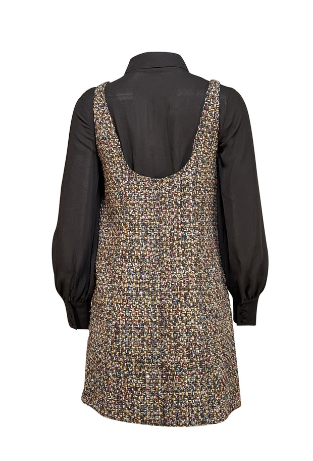 Cinq a Sept - Black w/ Multicolor Confetti Tweed Mixed Media Dress Sz 4 - Current Boutique
