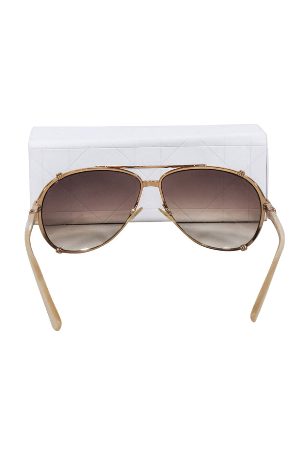 Current Boutique-Christian Dior - Gold Aviator Sunglasses w/ Brown Lenses