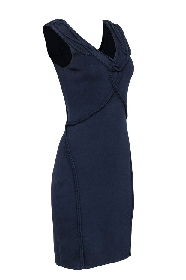 Current Boutique-Etcetera - Navy Knit Sleeveless Dress w/ Braided Trim Sz S