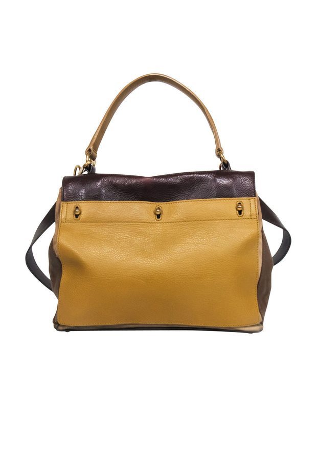 Current Boutique-Yves Saint Laurent - Mustard Yellow & Brown Leather Muse Satchel Bag
