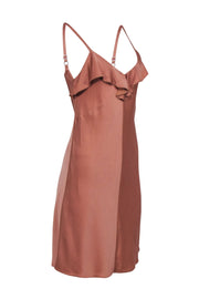 Current Boutique-A.L.C. - Beige Crepe Satin Sleeveless Ruffle Mini Dress Sz 2