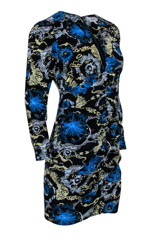 Current Boutique-A.L.C. - Black 2/Blue & Yellow Floral Print V-Neckline Dress Sz 4