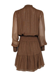 Current Boutique-A.L.C. - Tan & Gold Metallic Striped Smocked Waist Silk Blend Dress Sz 8