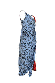 A.L.C. - Red, Blue, & Black Leopard Print Colorblock Ruched Dress Sz 10 - Current Boutique