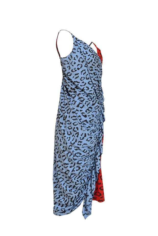 A.L.C. - Red, Blue, & Black Leopard Print Colorblock Ruched Dress Sz 10 - Current Boutique