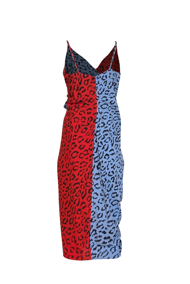 A.L.C. - Red, Blue, & Black Leopard Print Colorblock Ruched Dress Sz 10 - Current Boutique